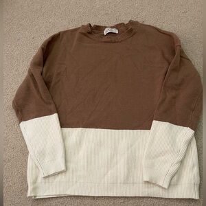 Brown/white block sweater
